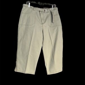 NWOT Gloria Vanderbilt Green Denim Belted Capri High Rise Cotton Spandex Sz12
